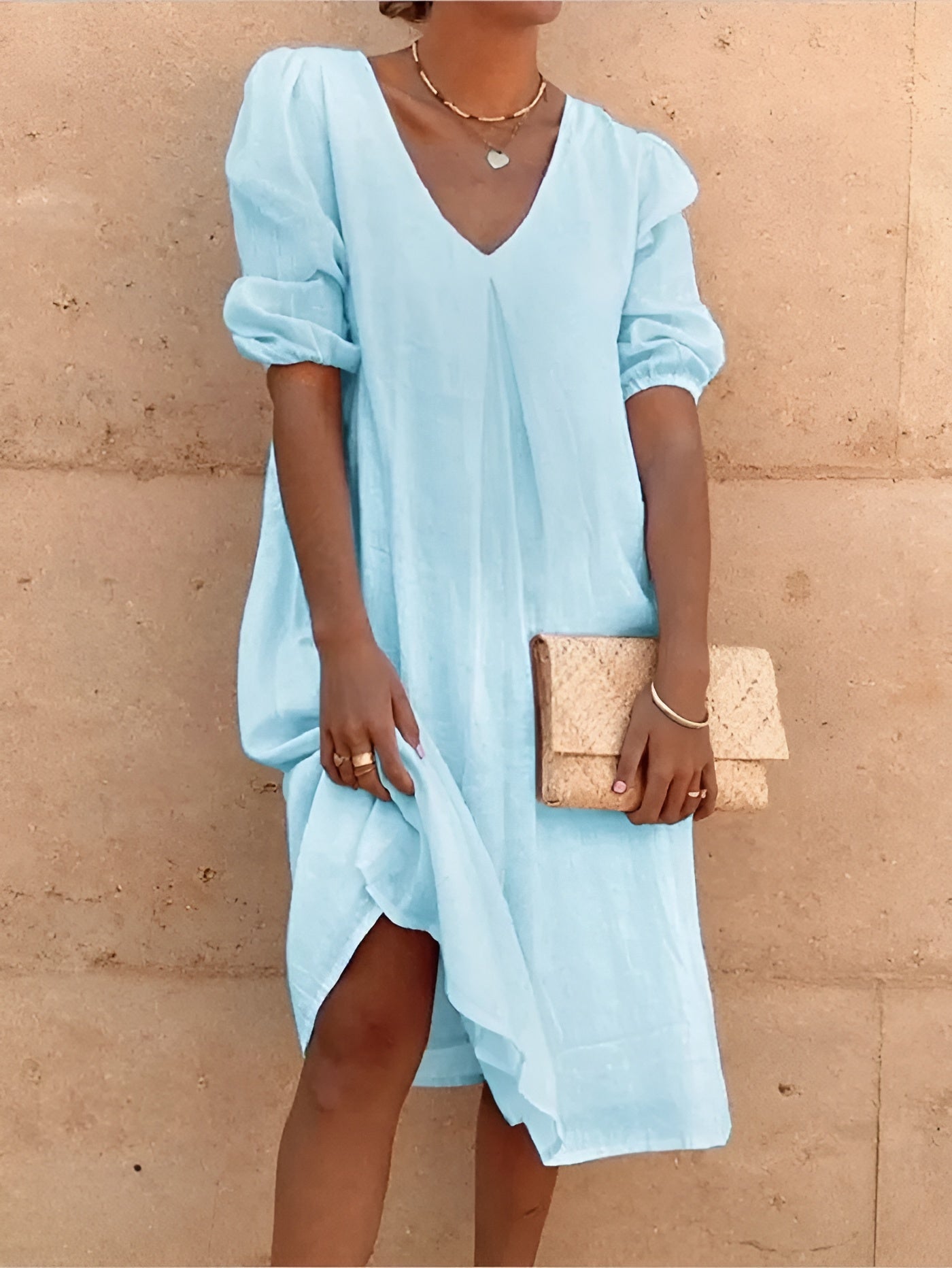 Alva™ | Airy Linen Dress with V-Neck