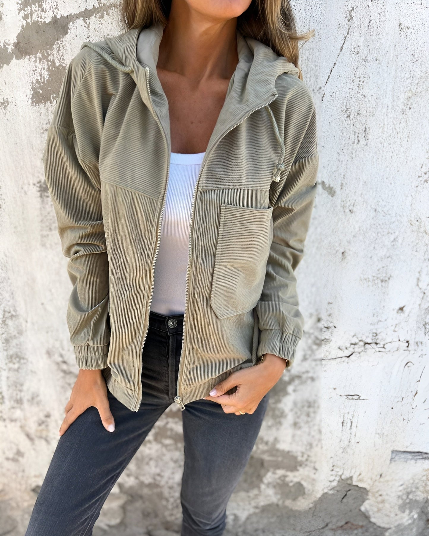 Ella™ | Corduroy Shirt with Hood and Zip