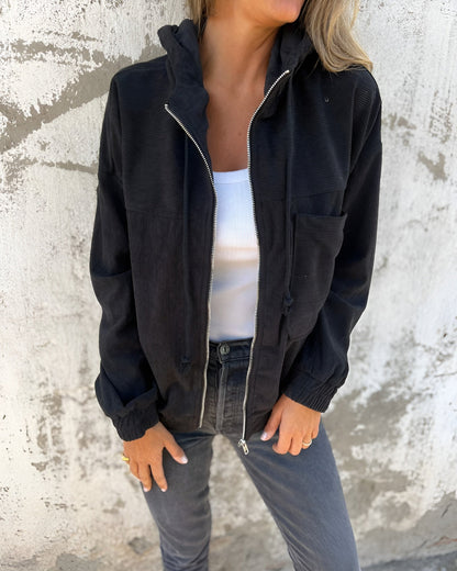 Ella™ | Corduroy Shirt with Hood and Zip