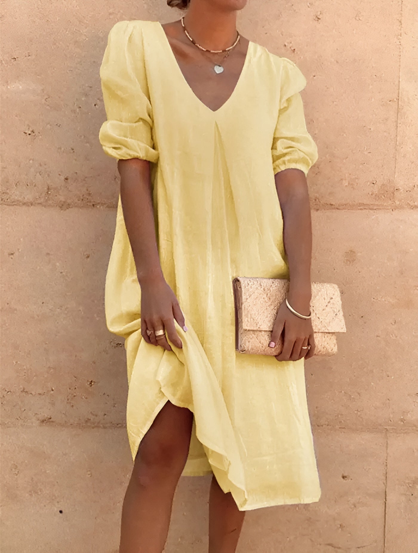 Alva™ | Airy Linen Dress with V-Neck