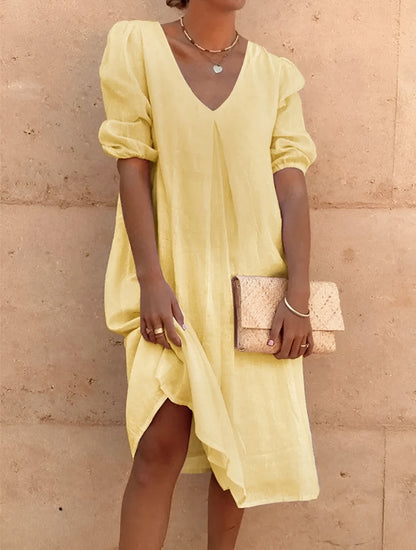 Alva™ | Airy Linen Dress with V-Neck