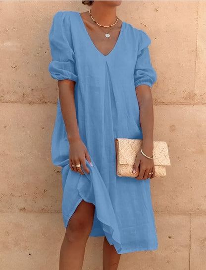 Alva™ | Airy Linen Dress with V-Neck