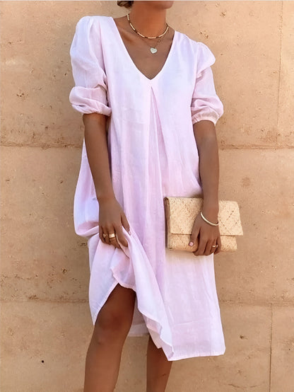 Alva™ | Airy Linen Dress with V-Neck