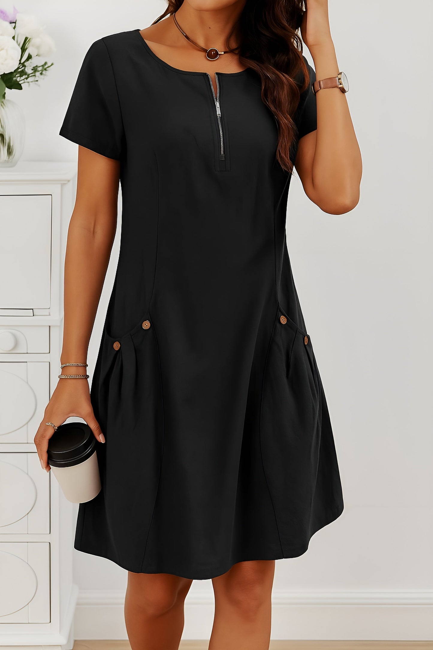 Falkenberg™ | Elegant Short-Sleeved Cotton Dress with Pockets