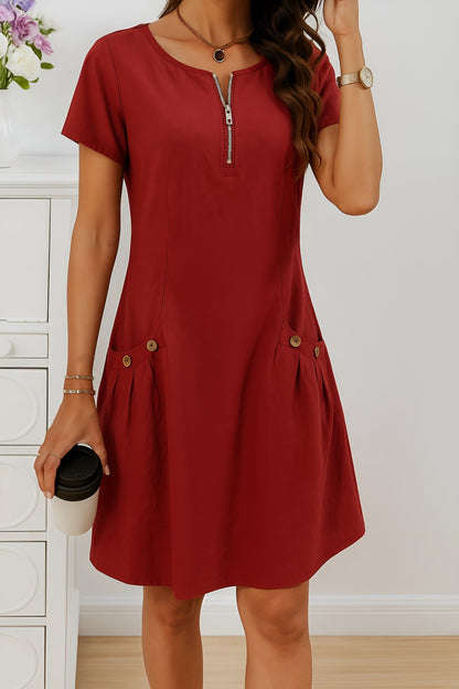 Falkenberg™ | Elegant Short-Sleeved Cotton Dress with Pockets