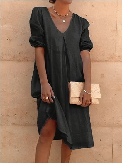 Alva™ | Airy Linen Dress with V-Neck