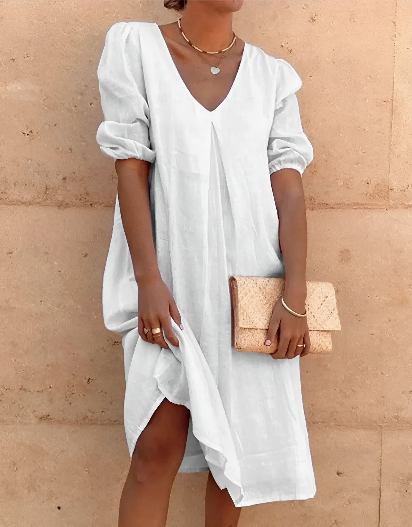 Alva™ | Airy Linen Dress with V-Neck