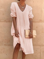Alva™ | Airy Linen Dress with V-Neck