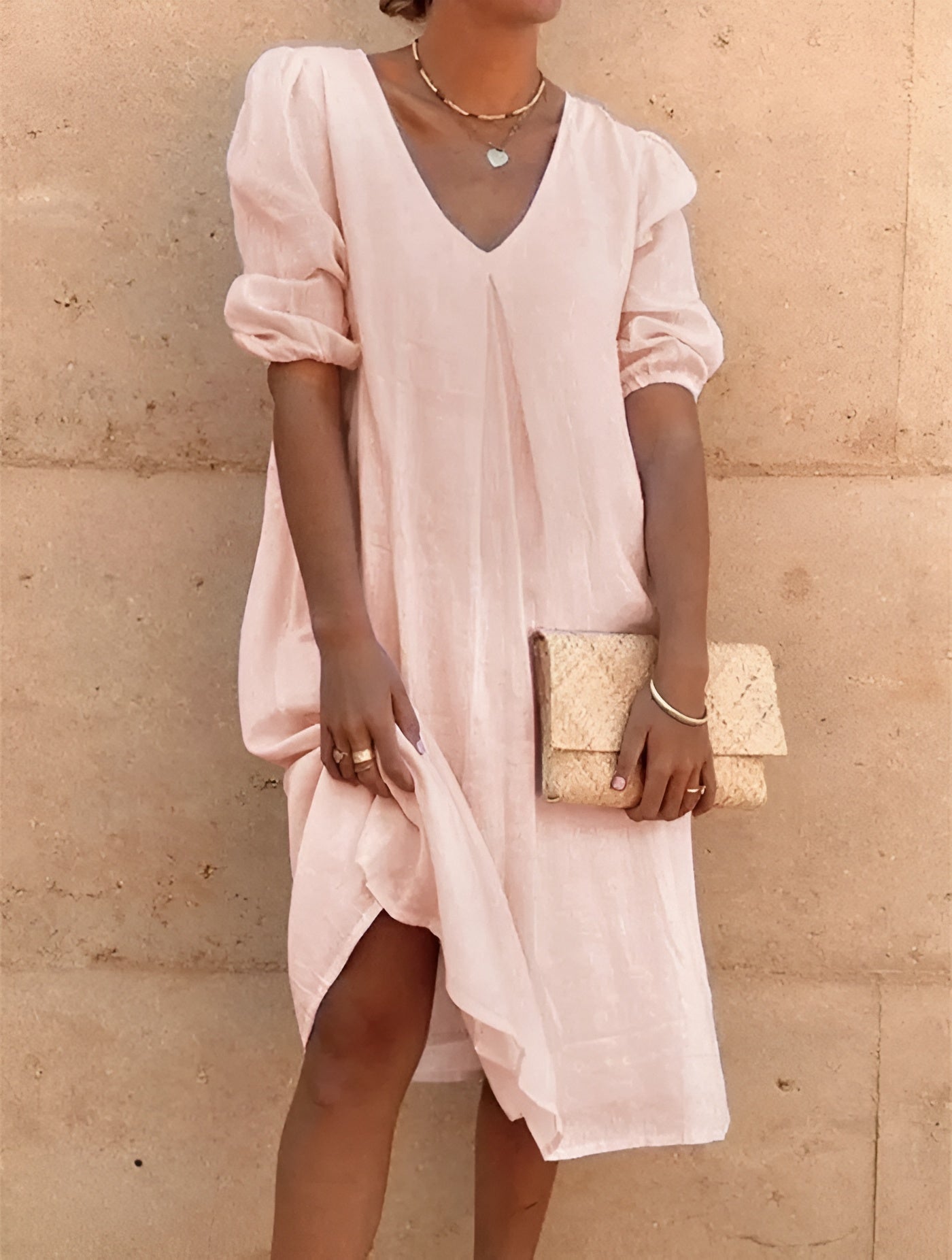 Alva™ | Airy Linen Dress with V-Neck